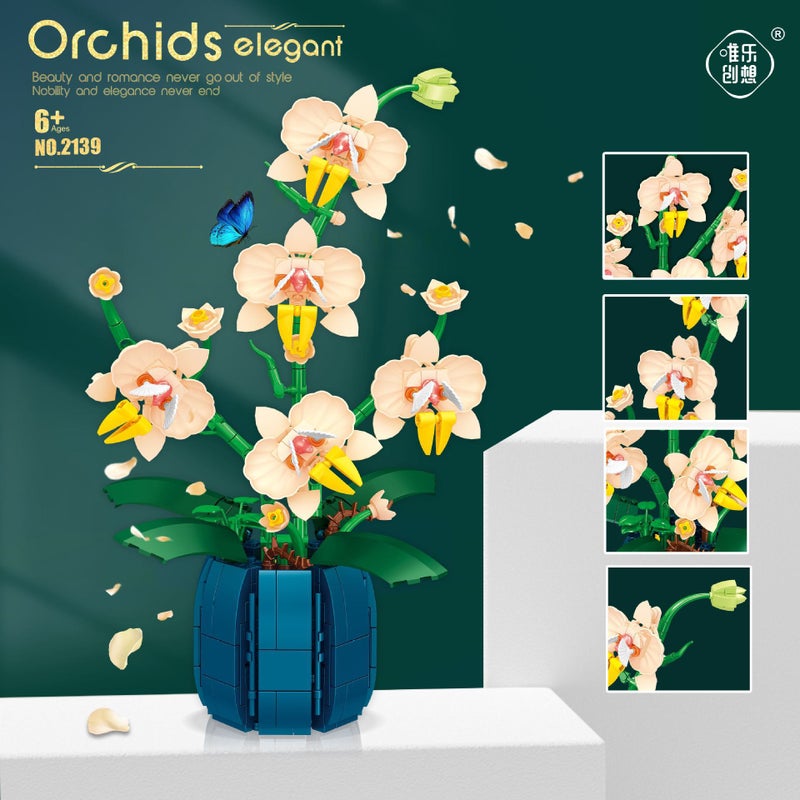 Preserved Orchid Assembled Building Blocks Flower Plant Potted Plants Compatible With Lego Building Blocks Rose Educational Toys Ornaments - Image 5